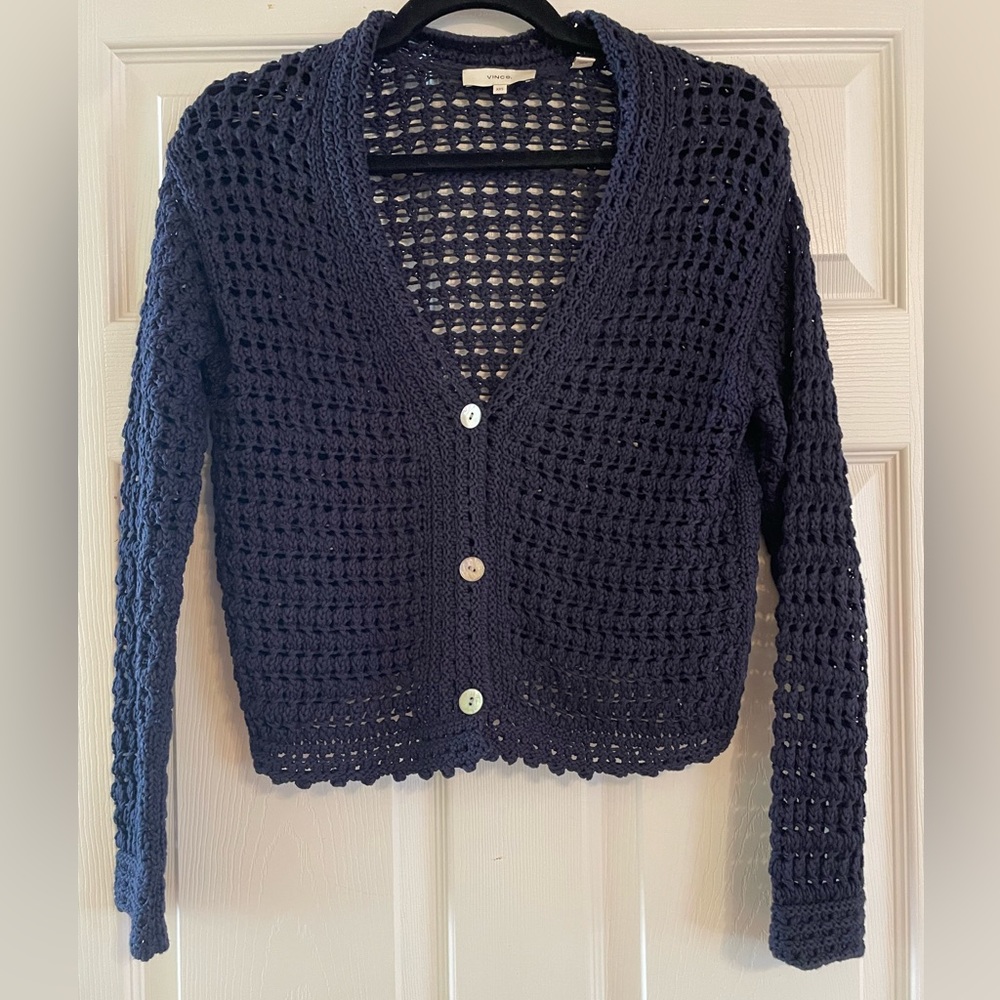 Vince Navy Blue Crochet Cardigan - size XXS